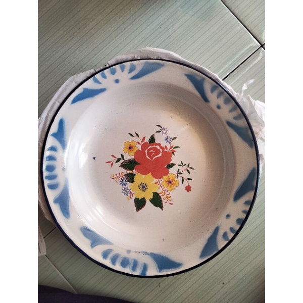 Cod - 1 Lusin piring seng enamel motif bunga diameter 22 cm / piring jadul / piring makan / piring anti pecah / piring murah