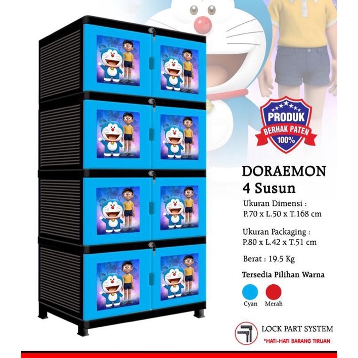 JUMBO LEMARI PLASTIK SUSUN 4 DORAEMON FULL KUNCI