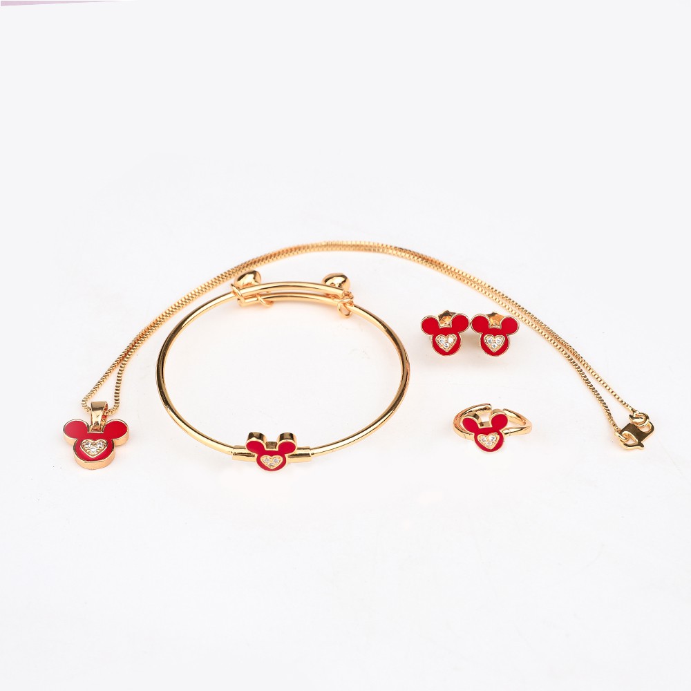 set perhiasan anak titanium kalung anti karat gelang wanita anting korea fashion cincin paket aksesoris wanita murah D487