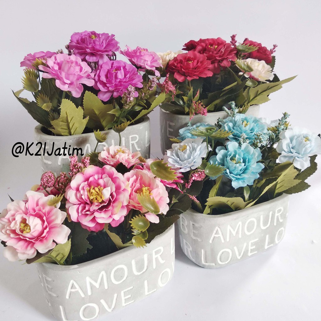 VB03 Vas Bunga Plastik Motif Renda Artificial Flowers Pajangan Kafe