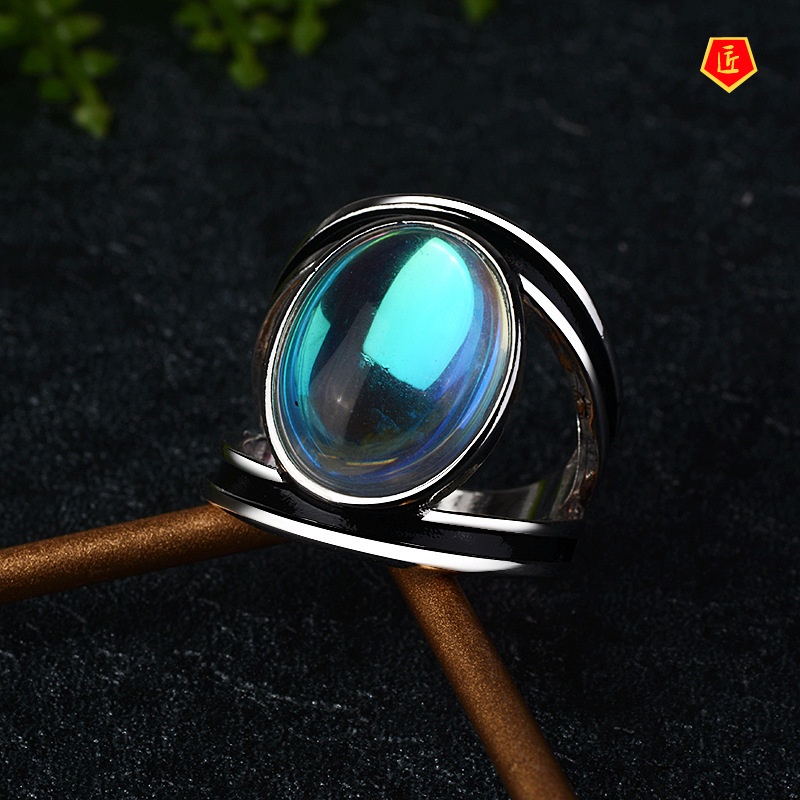 [Ready Stock]Women's Inlaid Colorful Moonstone Ring Retro