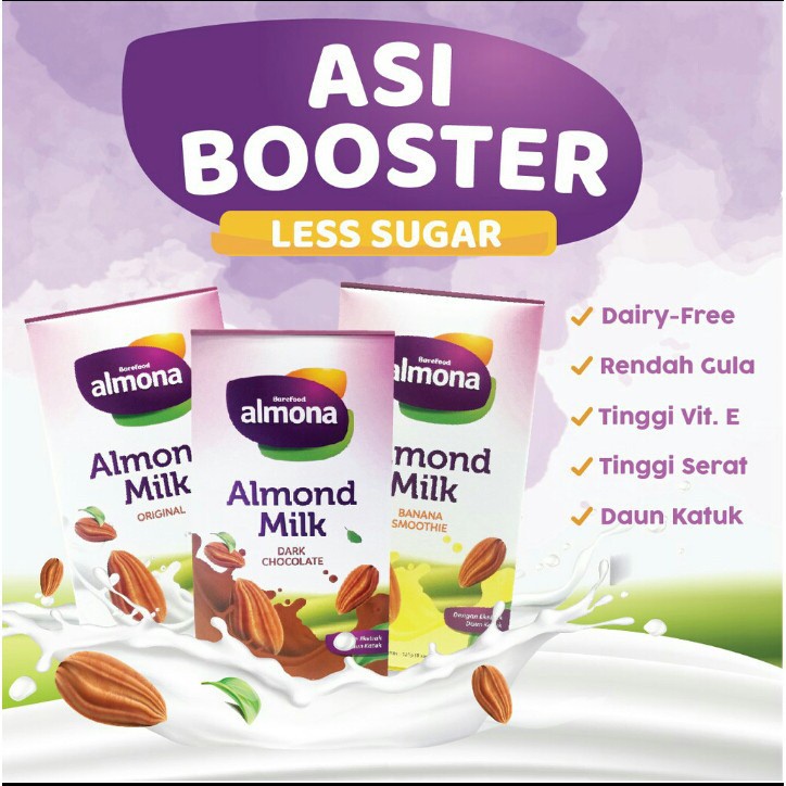 Almona Almond Milk 140gr+25g Susu Almon Ekstrak Daun Katuk Barefood ASI Booster