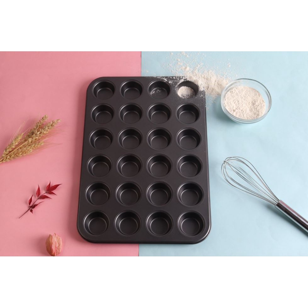 Cetakan Kue Loyang Mini Muffin Teflon Cupcakes Cupcake 24 Round Flat Cups Black Peralatan Dapur Premium Termurah