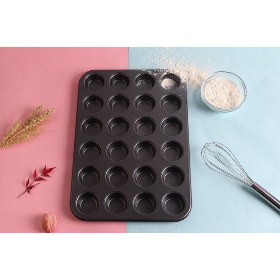 Cetakan Kue Loyang Mini Muffin Teflon Cupcakes Cupcake 24 Round Flat Cups Black Peralatan Dapur Premium Termurah