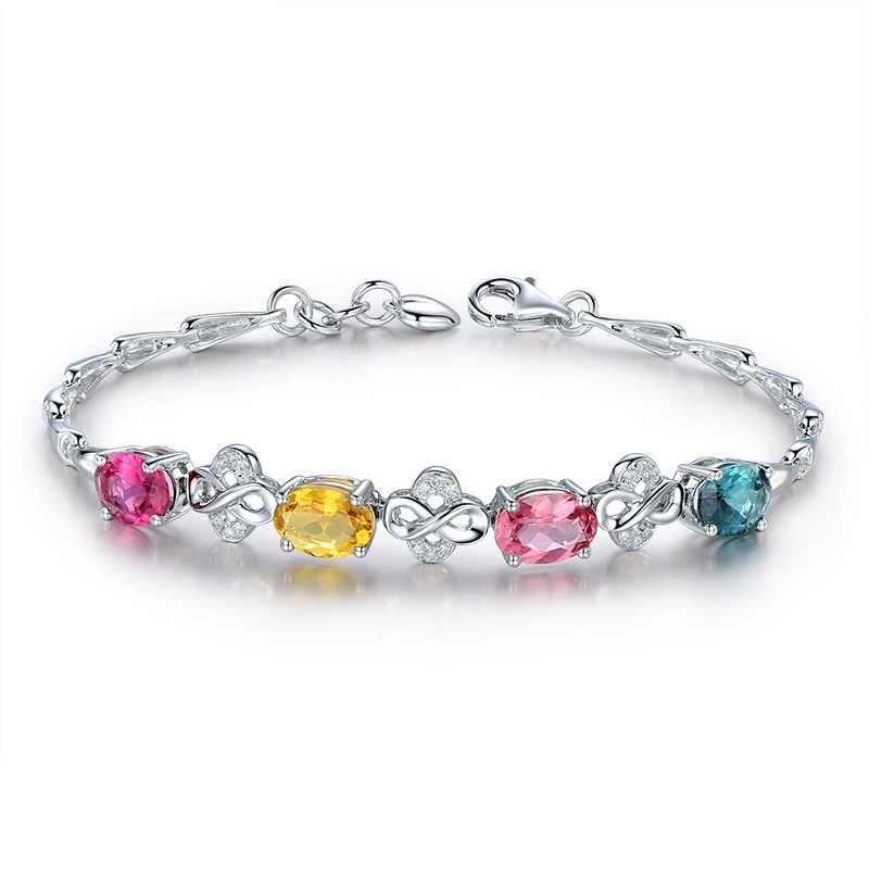 Gelang 925 Silver Hias Batu Permata Warna-Warni Bahan Stainless Gaya Eropa Amerika