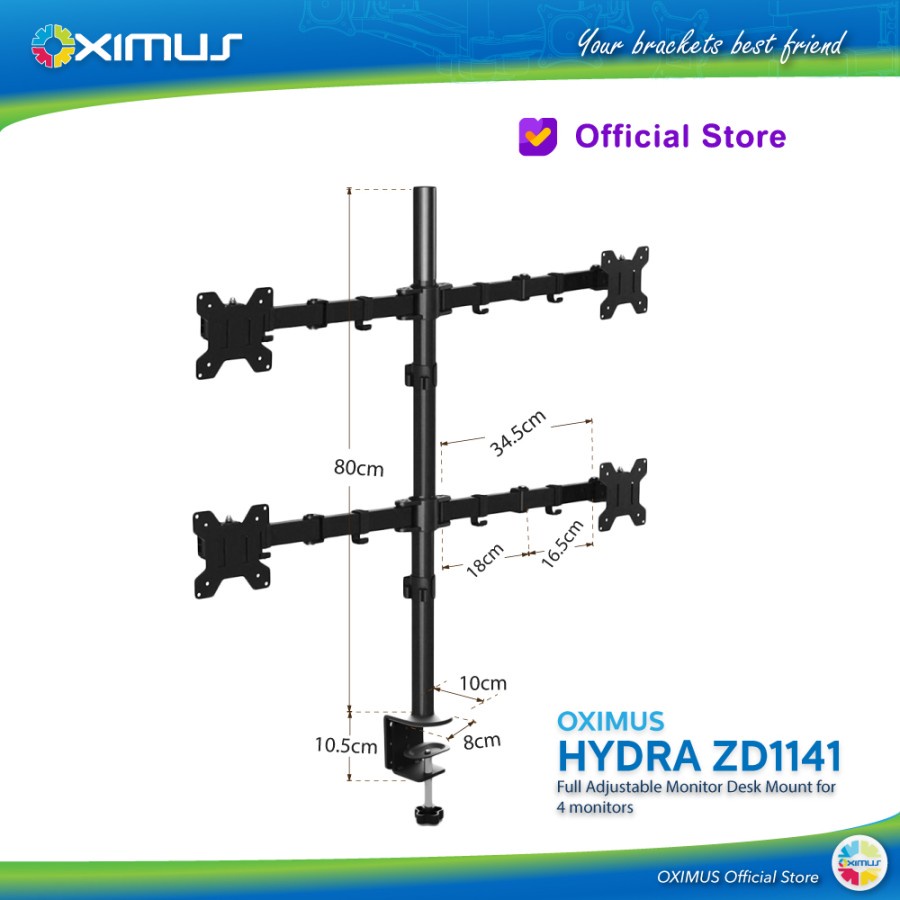 Bracket  Meja LCD LED TV 4 Monitor 13&quot; - 27&quot; OXIMUS HYDRA ZD1141 Desk Mount