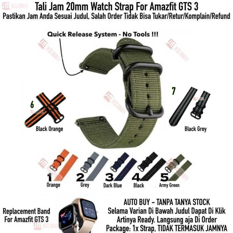 Stitching Watch Strap Amazfit GTS 3 2021 - Tali Jam 20mm Nylon 3 Buckle