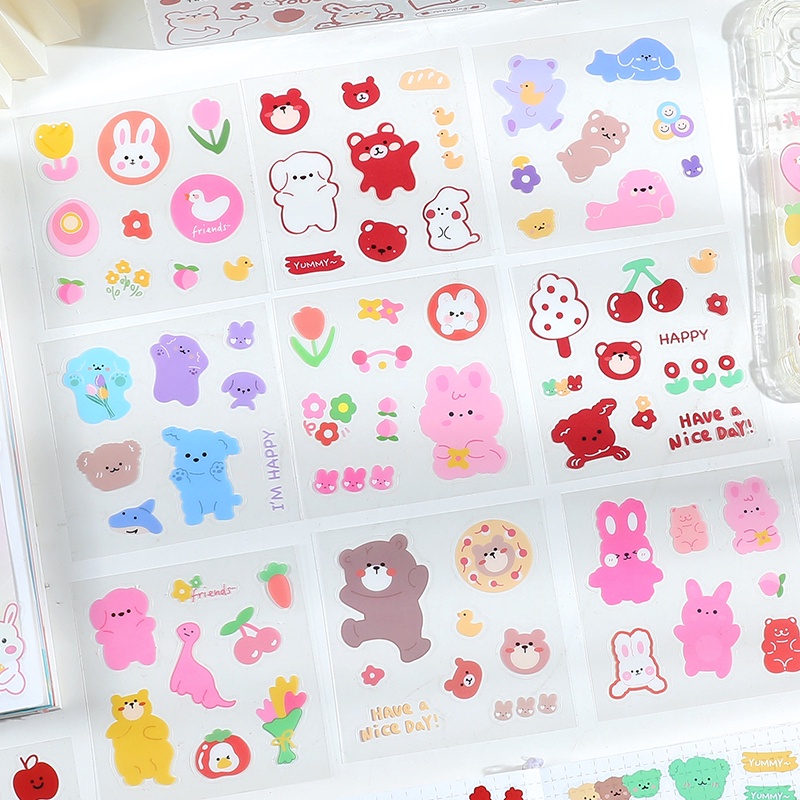 100 Lembar Stiker Motif Kartun Beruang Lucu Untuk Dekorasi Handbook DIY