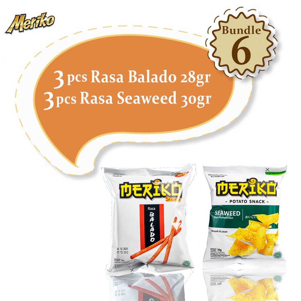 

Meriko Snack Balado 28gr & Rumput Laut 30gr Bundling 6 Camilan Renyah dan Gurih