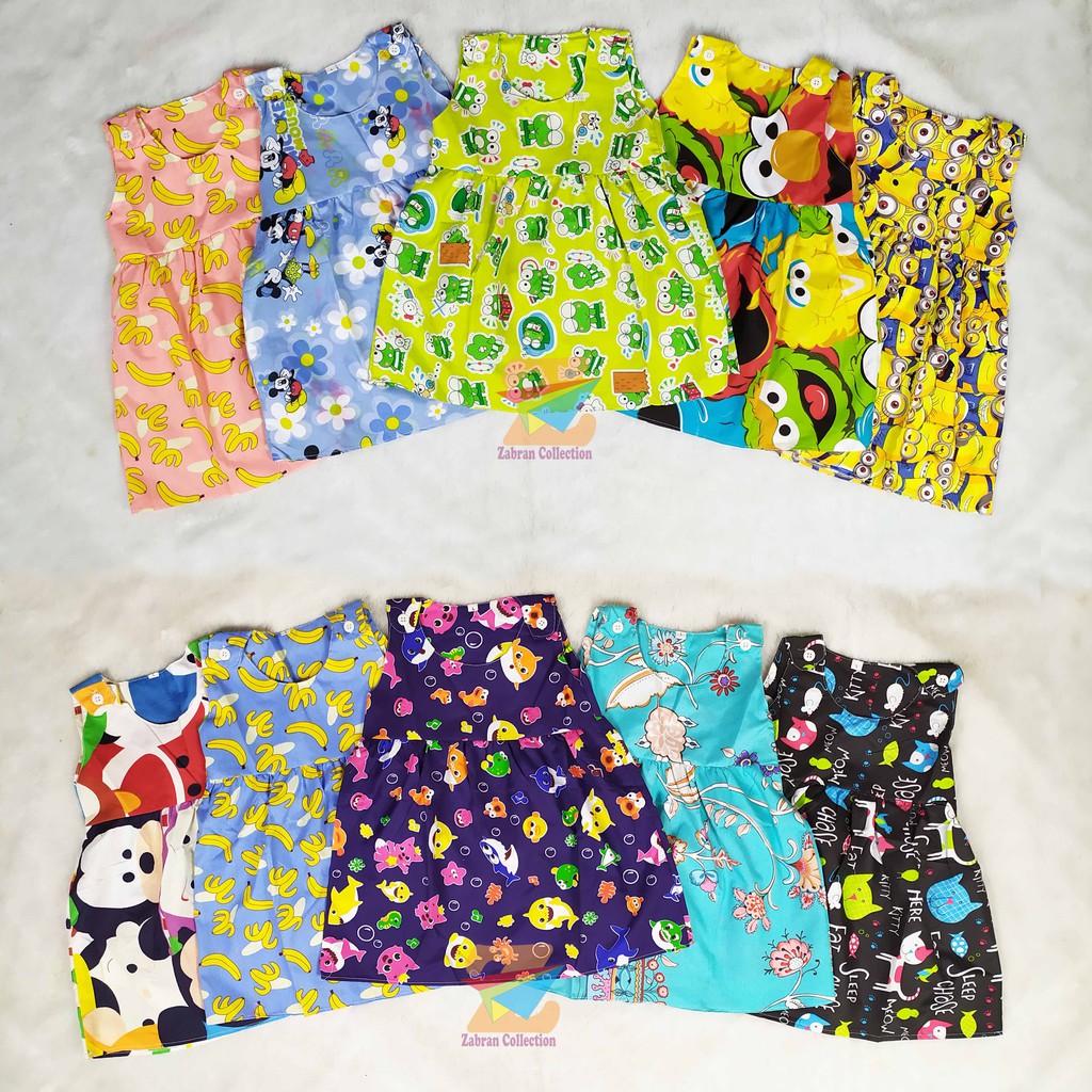 Pilih Warna Dress Anak Kancing Bahu Zabran 1 Sampai 6 Tahun/COD Bayar Di tempat