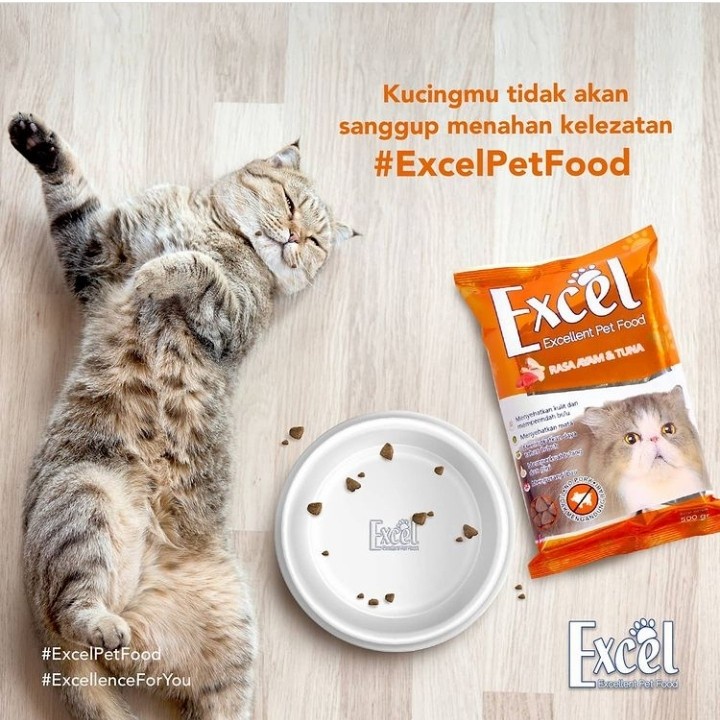 Excel Kibble Segitiga 500 gr Makanan Kucing Dewasa Chicken Ayam &amp; Tuna