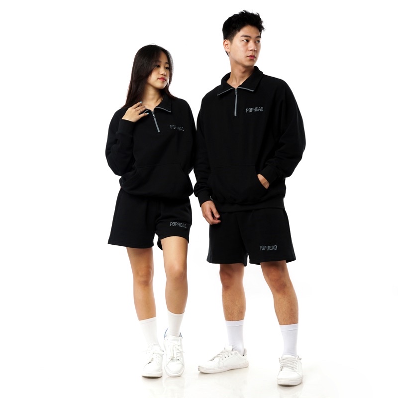 POPHEAD Half Zip Sweatshirt | Black