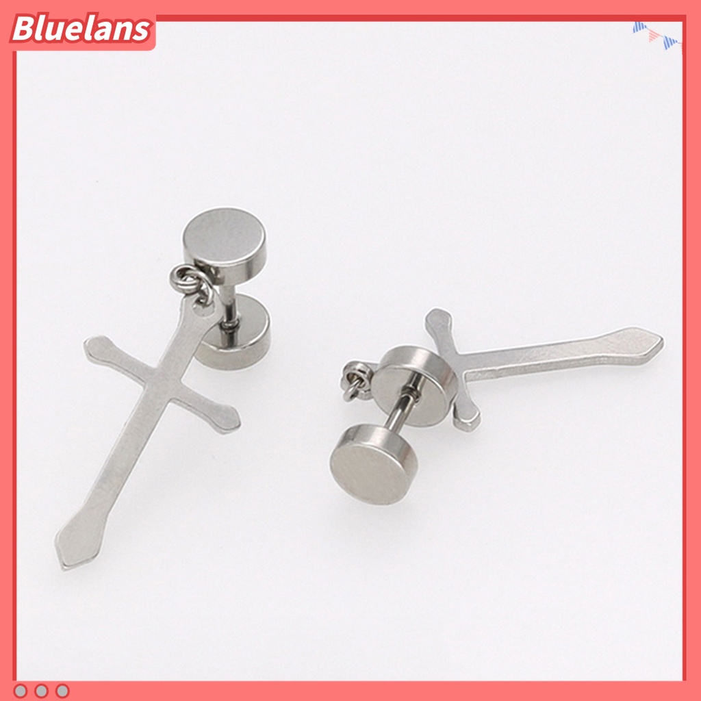 1 Pc Anting Stud Desain Dumbbell Cross Bahan Titanium Steel Untuk Dekorasi