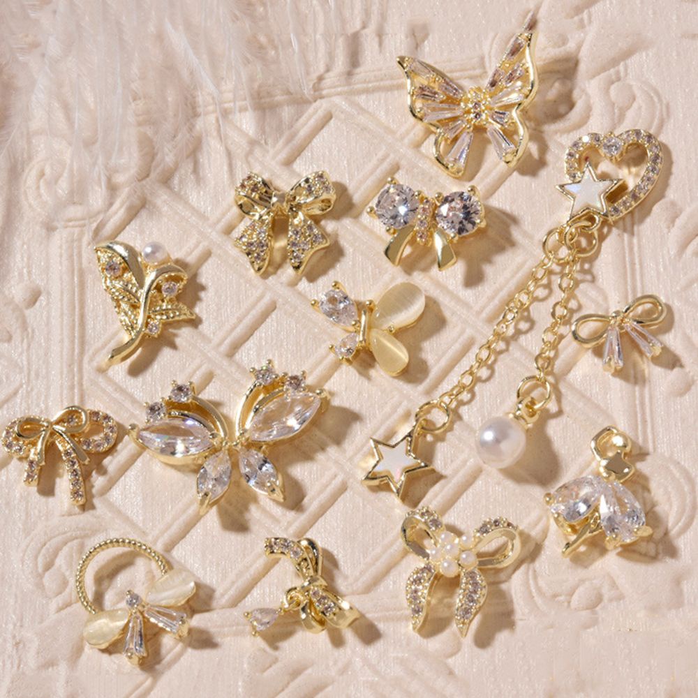 Mxbeauty Ornamen Rantai Kupu-Kupu Mutiara Berlian Imitasi 3d Bahan Metal Gaya Jepang Untuk Dekorasi Nail Art