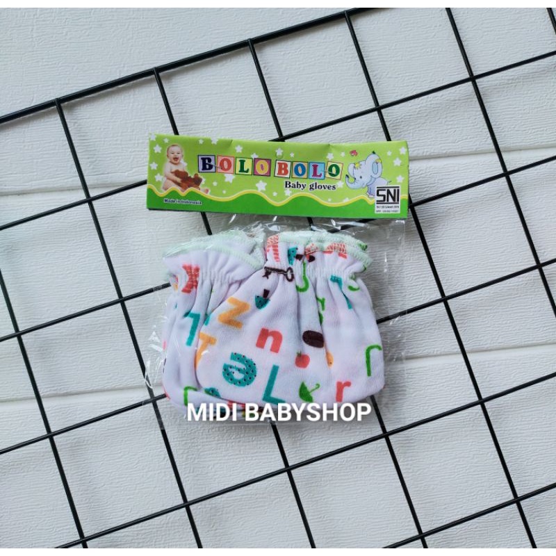 1 Set Sarung Tangan dan Kaki Bayi Motif Alphabet Bolo Bolo SNI