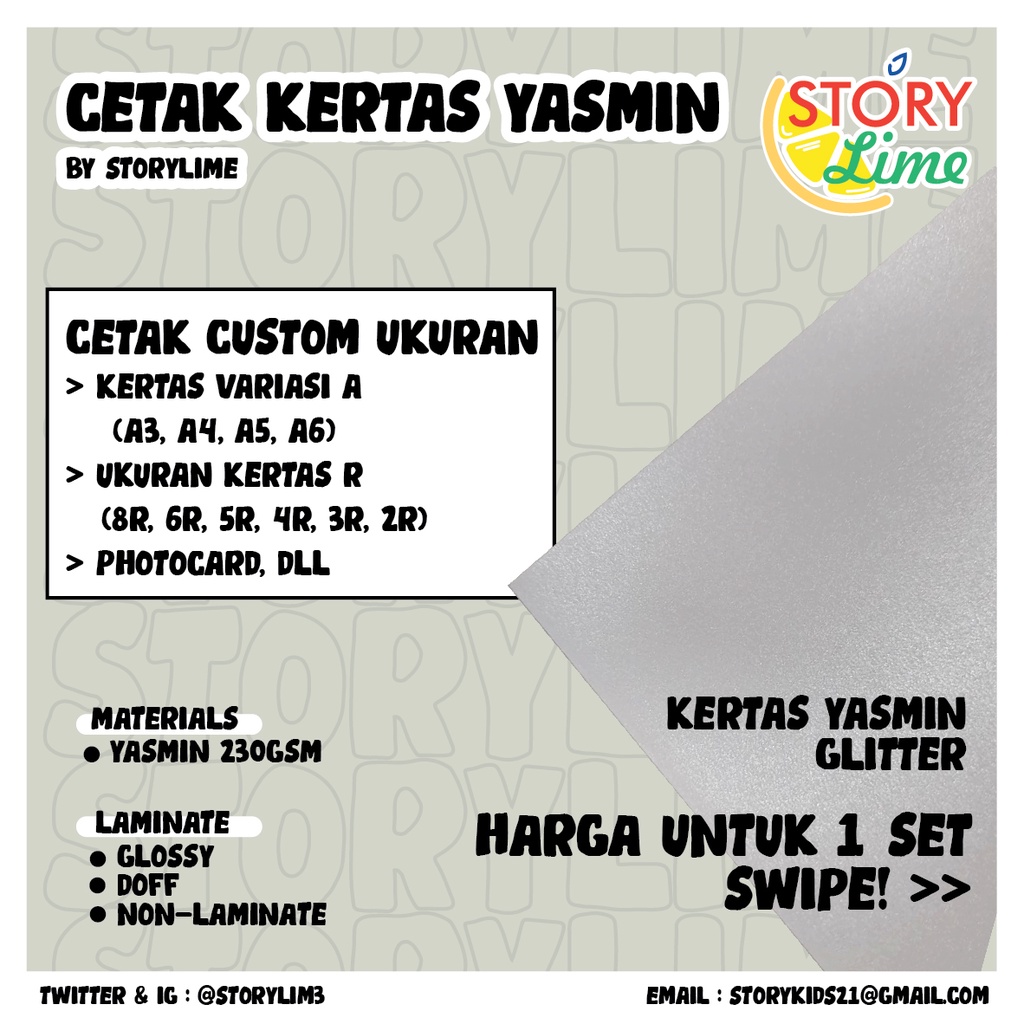 Cetak Art Print Kertas Yasmin Glitter Bebas Custom Gambar &amp; Ukuran (Cetak photocard, postcard, artprint, dll)
