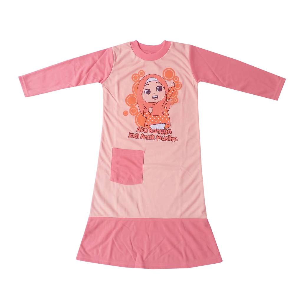Dress anak karakter muslim / Gamis Anak Prempuan Bahan Kaos / Baju anak perempuan / Fashion anak muslim / pakaian muslim anak perempuan