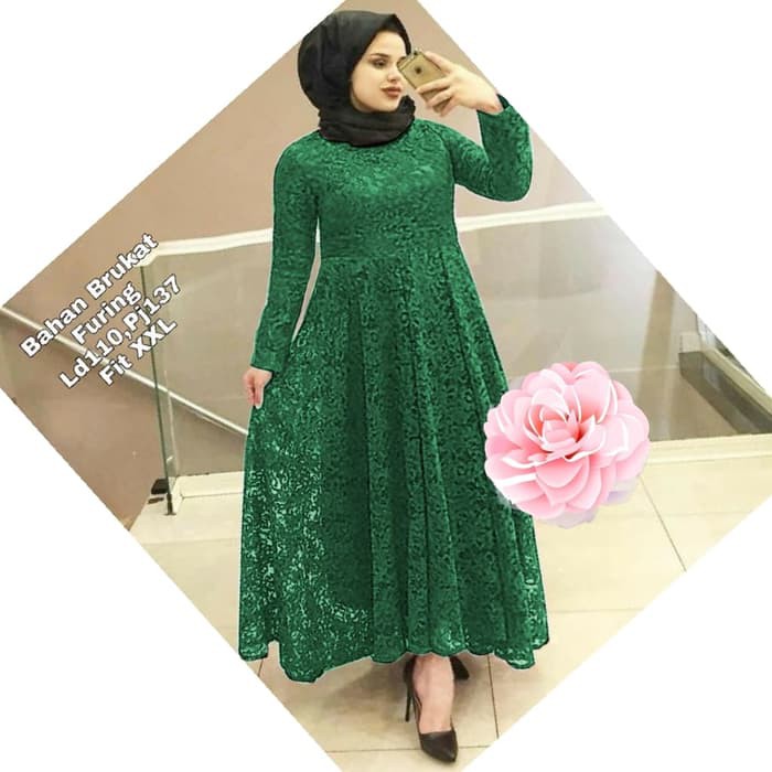Agra1445 gamis pesta brukat dress Jumbo xxl yunita hijau botol murah yun vt