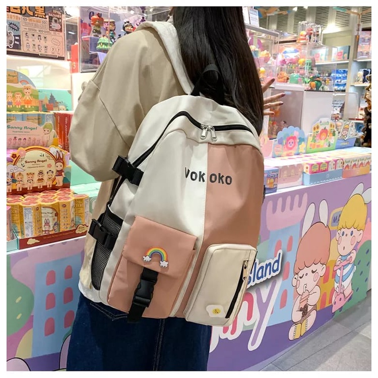 Diobrale - Tas Ransel Wanita Fashion Terbaru Backpack Populer Korean Style Saku Dua Sekolah SD SMP Terbaru 2022