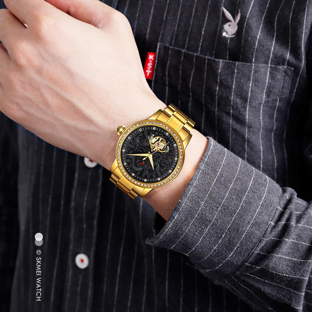 FREE BOX Premium SKMEI 9219 Luxury Automatic Mechanical Men Watches Dragon Diamond Hollow Watch