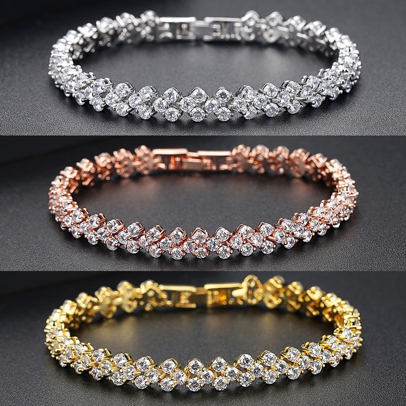 Gelang Tangan Silver Hias Kristal Cubic Zirconia Untuk Wanita 2022
