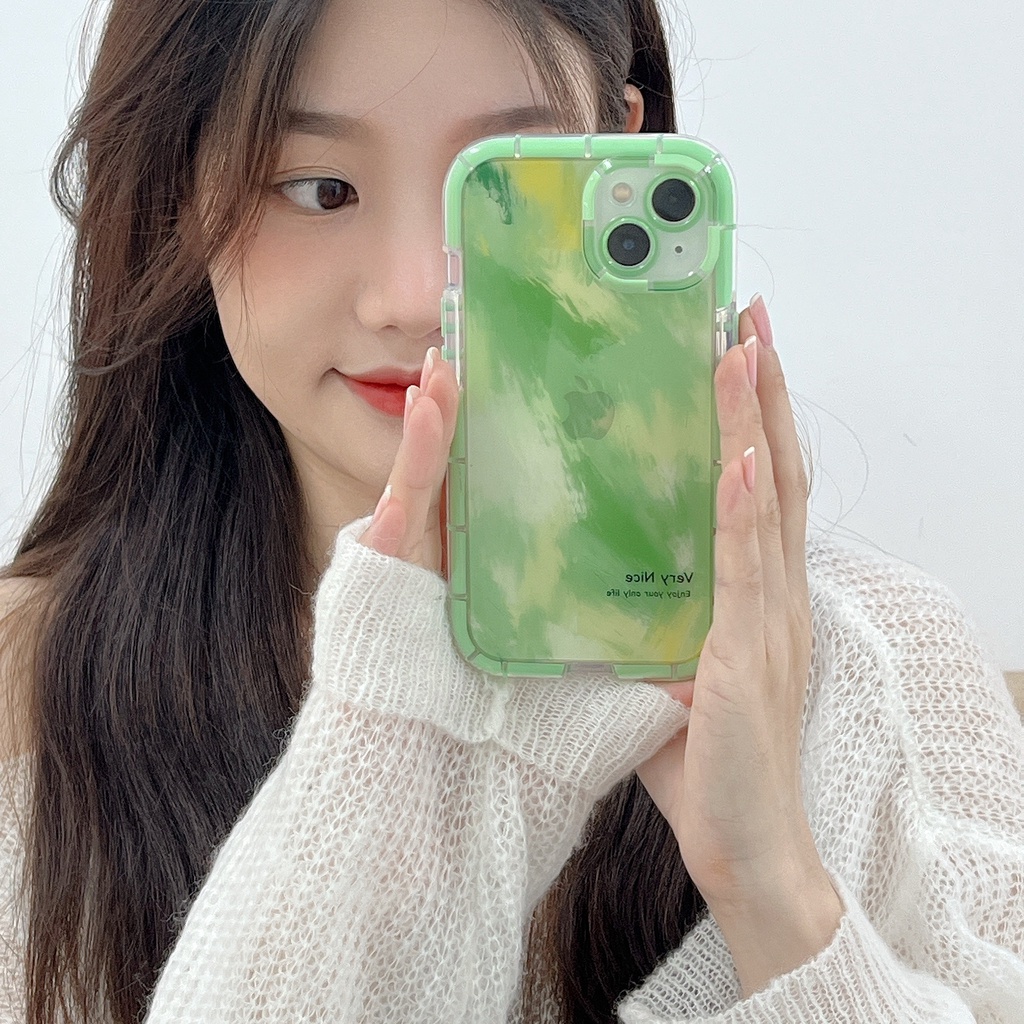 Glowing At Night Soft Case iP iPhone 11 12 13 14 Pro Max X XS XR Max Green &amp; Yellow Gradient Watercolor Casing Apple