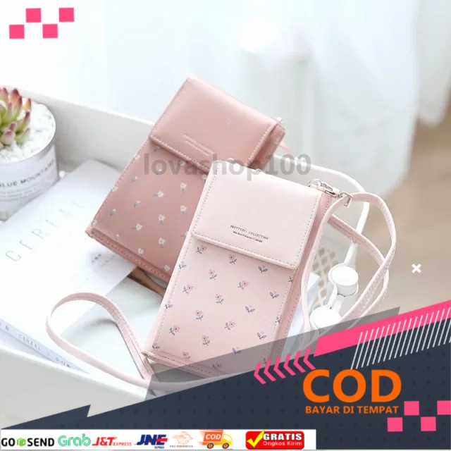 tas kekinian DS99 Tas selempang dompet HP bolish tas pouch handphone clutch hpo - pink