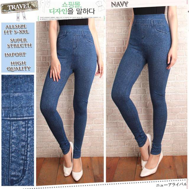 Celana Legging Motif Jeans Korea PANJANG 096