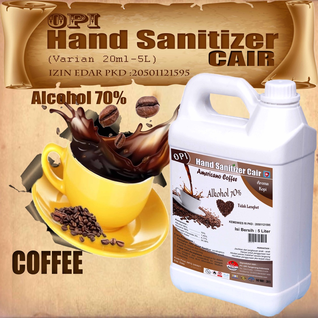 Hand Sanitizer Aroma Coffee segar varian ukuran tidak lengket ditangan (500ml sd 5 Liter) KEMENKES sudah ada izin edar resmi by Oke sabun suplayer 2