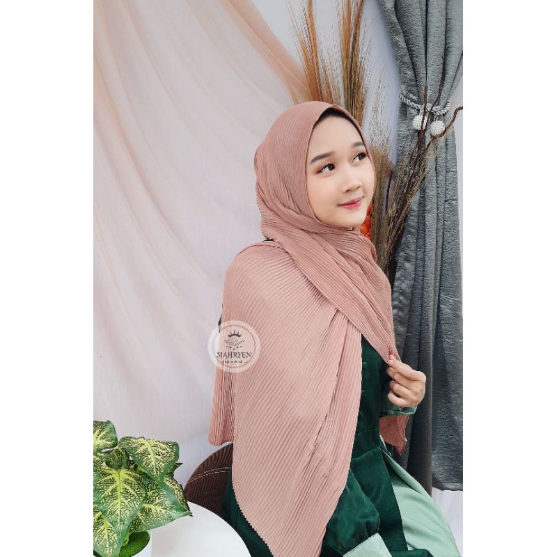 Tanpa garis tengah COD Ori Mahreen pashmina plisket shawl pleated prisket ceruty babydoll