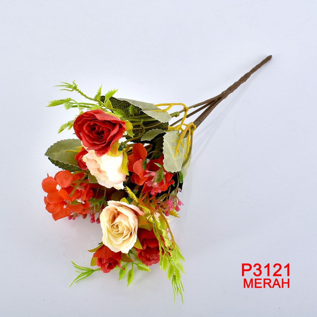 HMPU / COD 1 KG BISA 37 PCS BUNGA DEKORASI / BUNGA ARTIFISIAL(1 BUKET 5 KUNTUM BUNGA)P3121-MERAH