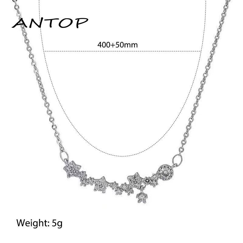 Kalung Choker Rantai Klavikula Hias Liontin Bunga Kristal Bintang Warna Silver Untuk Wanita