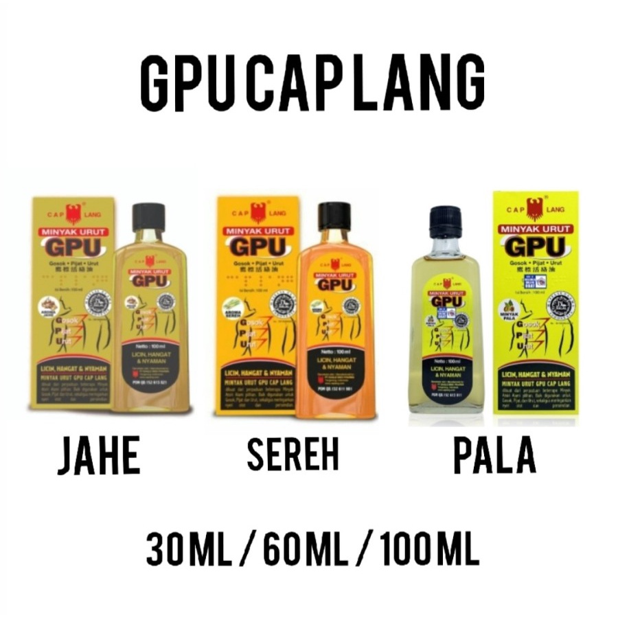 GPU cap lang minyak Gosok Pijat Urut pala sereh jahe 30ml 60ml 100ml