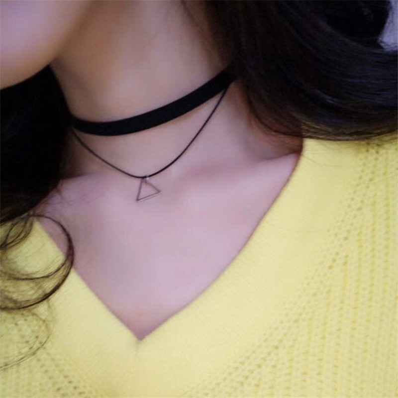 [ACKER] Rantai Mode Hitam Choker Segitiga Liontin Kalung Untuk Wanita