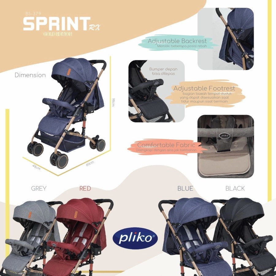 Stroller Pliko Sprint RX BS379 New with Shock Arbsorber Kereta Bayi