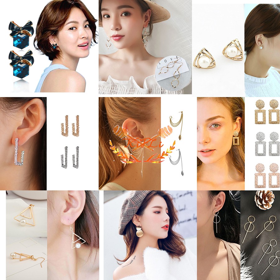 1 Pasang Anting Tusuk,Gantung Geometri Warna,Polos Gaya Trendi untuk Wanita