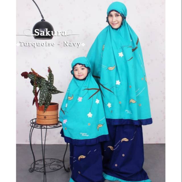 Mukena anak - dewasa mukena tosca mukena biru fathiya sakura