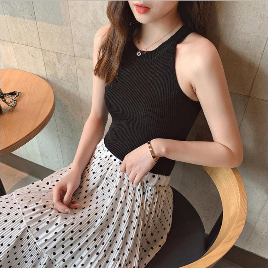 Tanktop Wanita Style Korean Tanktop Halter Neck Crop Top-1