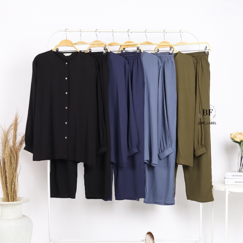 BF Label - NARA SET | One set rayon polos basic celana panjang kemeja panjang | sleepwear piyama