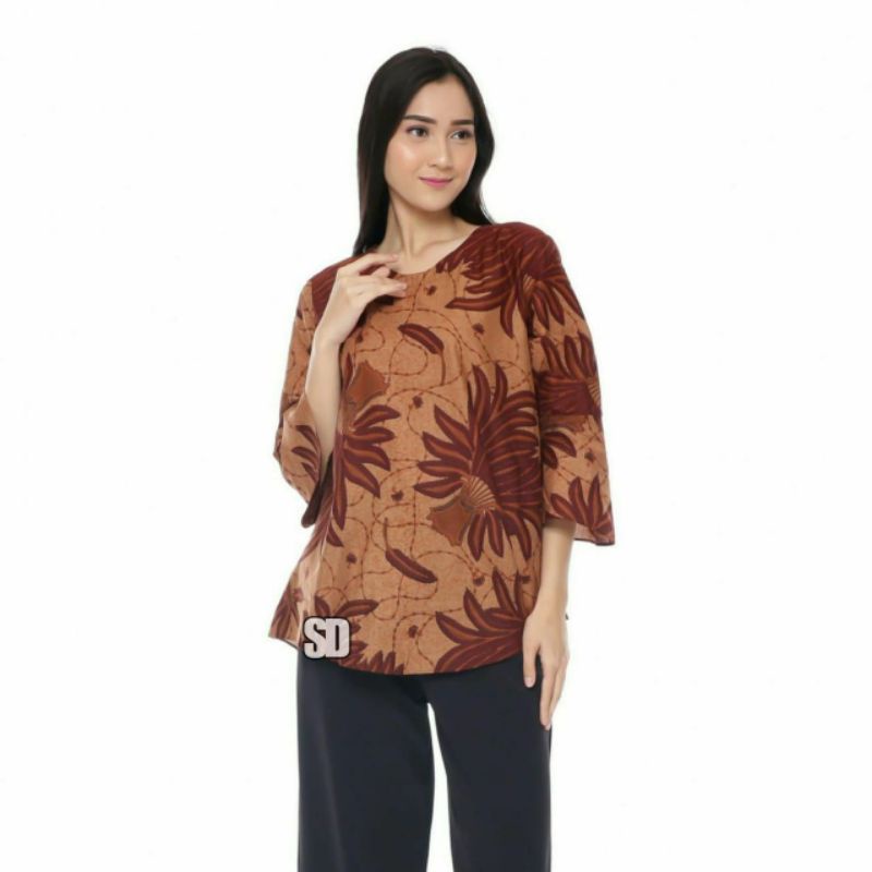tey-17 Batik wanita ASJ SA HRB026 Kenongo Kemeja Tosca Pendek-Slank