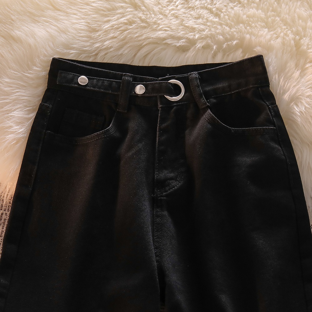 Warna Hitam Highwaist Loose Kasual Celana Jeans Panjang Wanita