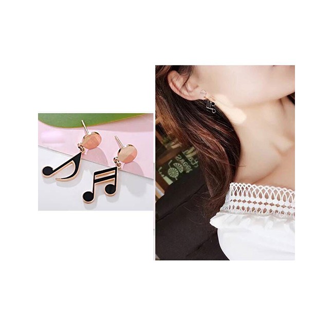 LRC Anting Tusuk Fashion Black+rose Gold Note Shape Design A56681