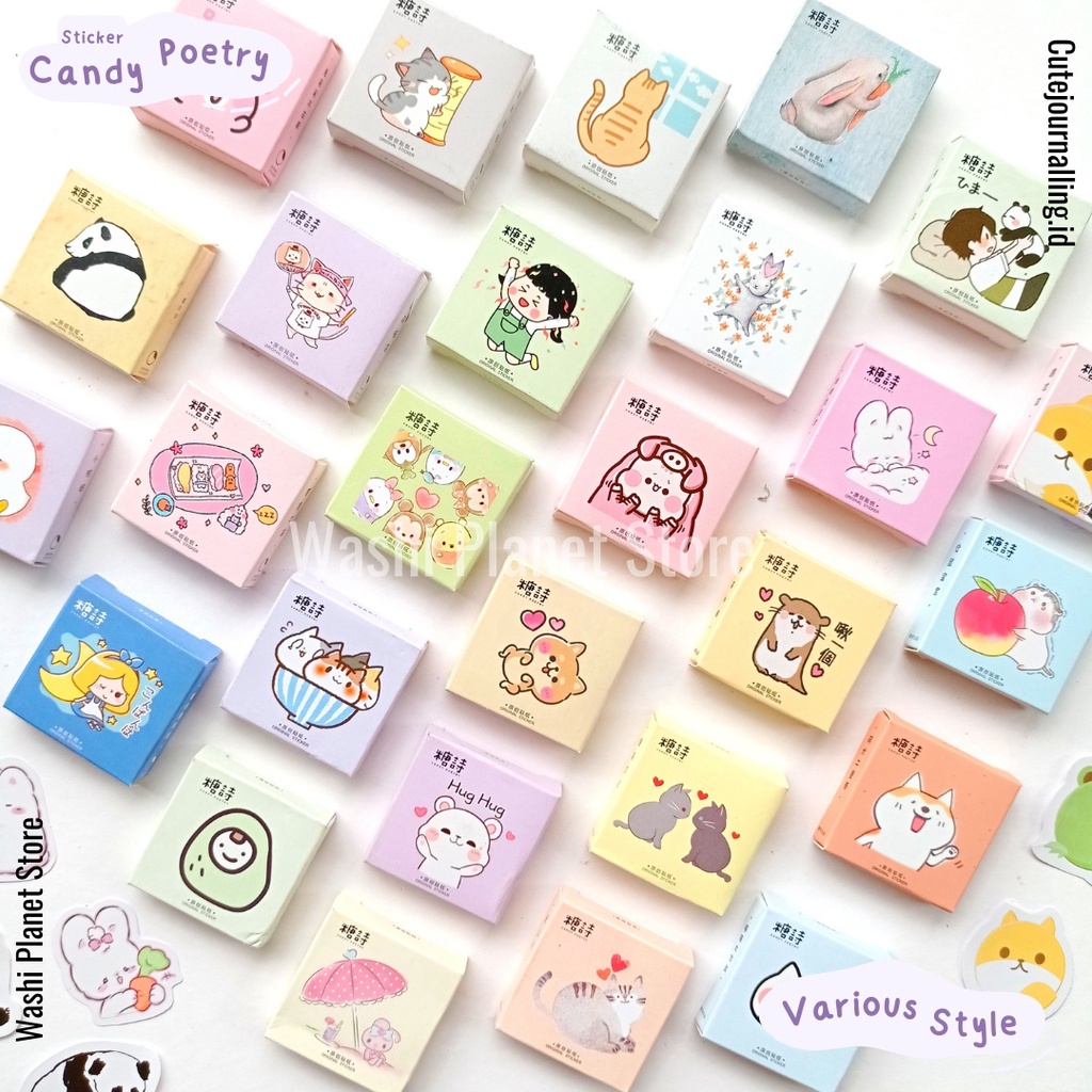 

45pcs Stiker Aesthetic Lucu Kotak Candy Poetry Dekorasi Diary DIY