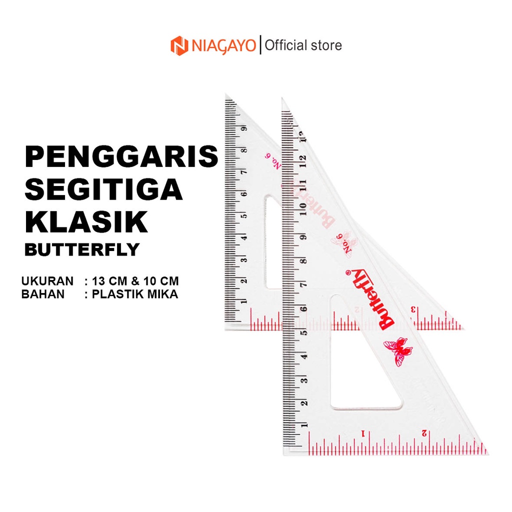 

Penggaris Segitiga Butterfly No 6 Klasik Transparan Model Siku dan Sama Sisi