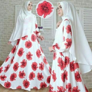 ZANITHA SYARI PUTIH C43 BAJU MAXI DRESS MUSLIM WANITA DEWASA GAMIS CEWEK KEKINIAN GROSIR MODERN