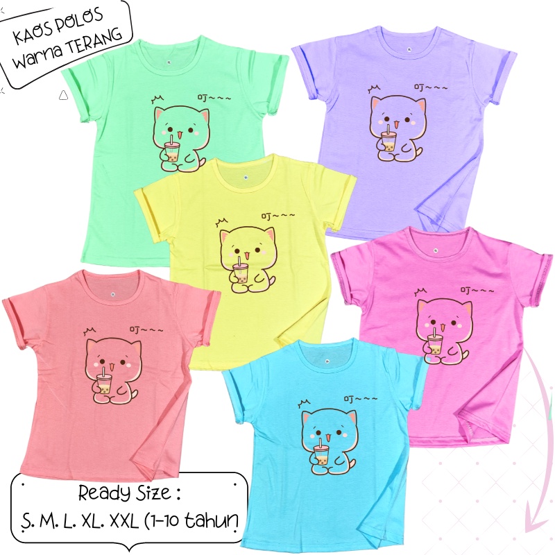 Baju Kaos Anak Cewek 3-12 tahun sampai Dewasa Jumbo  motif  &quot;CUTE CAT ANIME&quot;