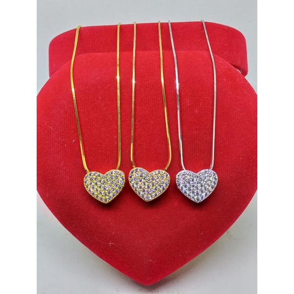 KALUNG PERAK ASLI 925 LAPIS EMAS/KALUNG KASANDRA +LIONTIN LOVE TUSUK MATA PUTIH/ASLI SILVER/PERHIASA