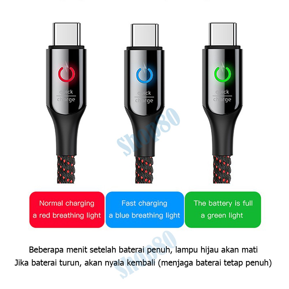 Baseus Auto Power Off Type C Cable Kabel USB Data Charger Automatic Disconnect Fast Charging PD