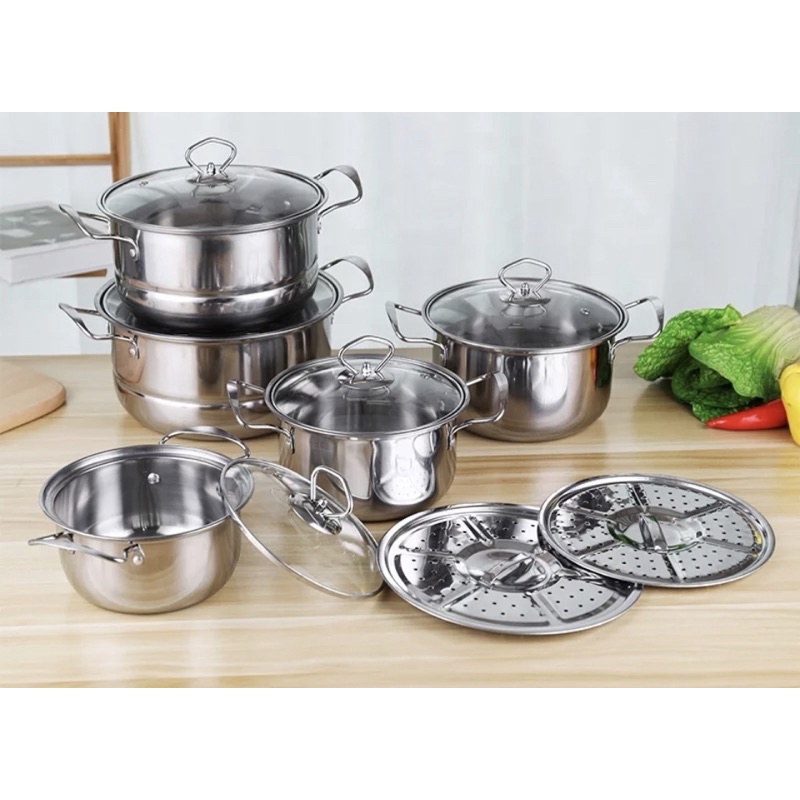 Panci Set Stainless + Steamer | Kitchen Cookware Texania