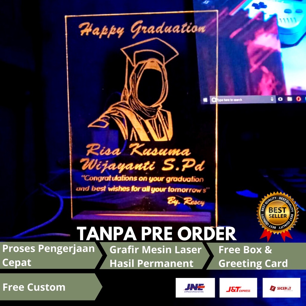[LEBIH MURAH] Template Lampu Akrilik Acrylic Custom Tulisan Kado Wisuda Graduation Ultah Mood Lamp A